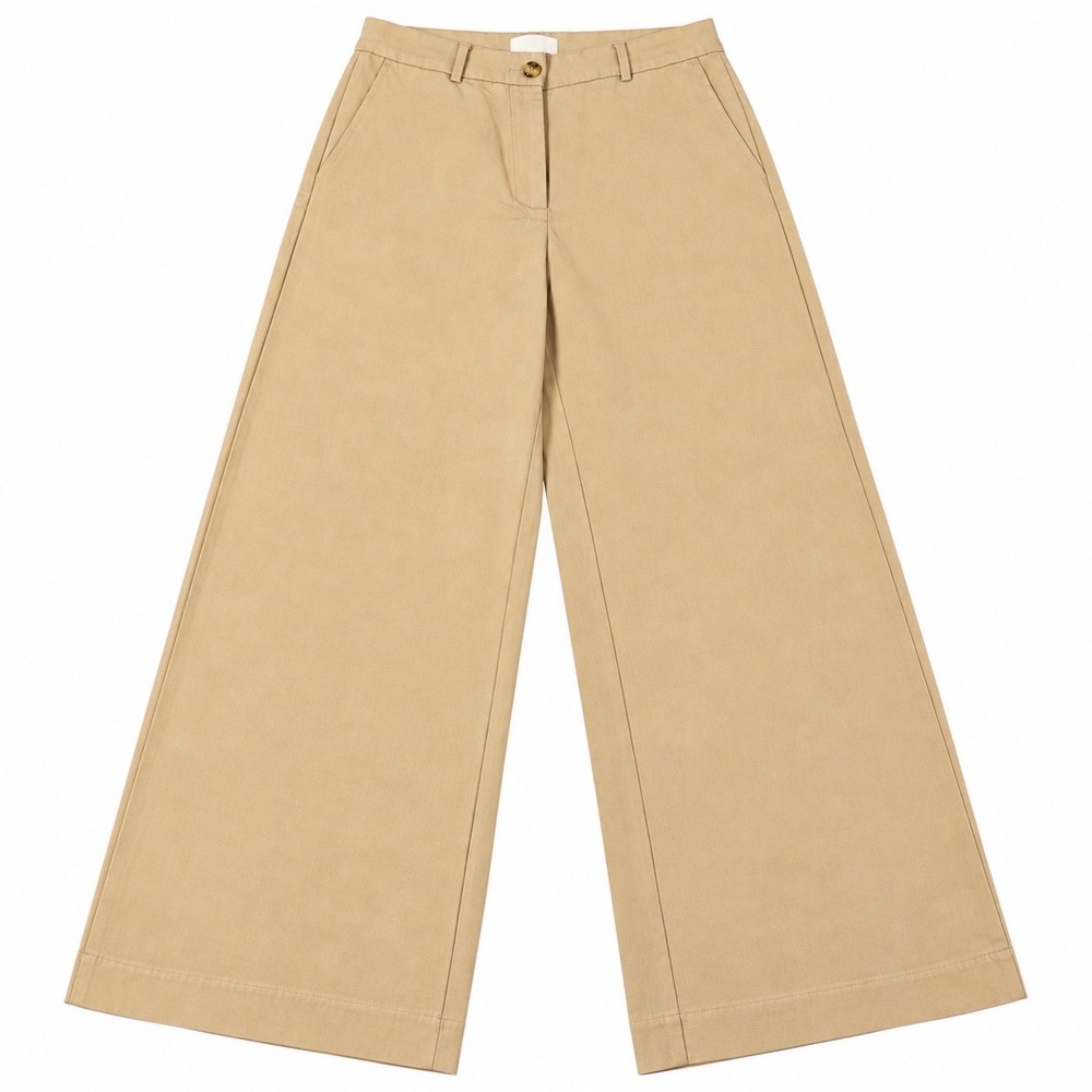 H&M Women's Wide Leg Trousers Beige Tan High Rise Pants Size 4